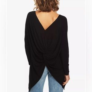 New! 1.State Twist-Back Sweater, asymmetrical hem, black, size women's XS